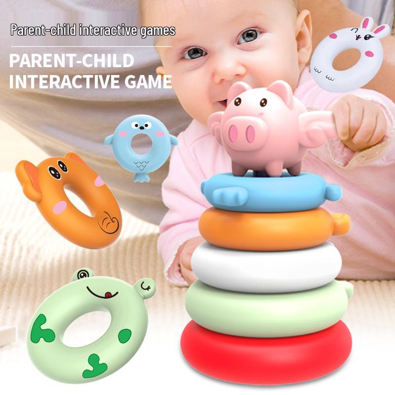 Little Pig Stacking Game: Educational Rainbow Tower & Ring Toss Toy for Ages 1-3