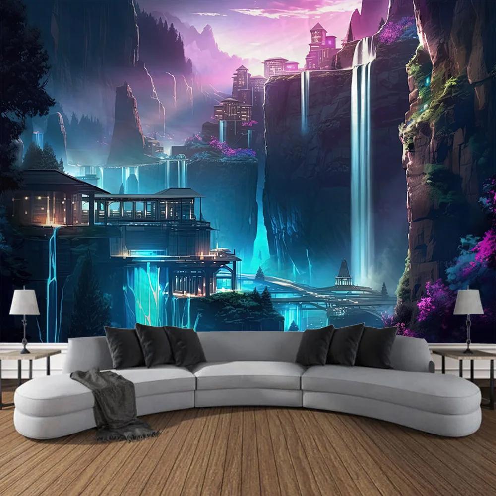 VIKAMA Waterfall Forest Tapestry Vibrant Landscape Art Decor Perfect For Living Rooms And Natural Home Settings