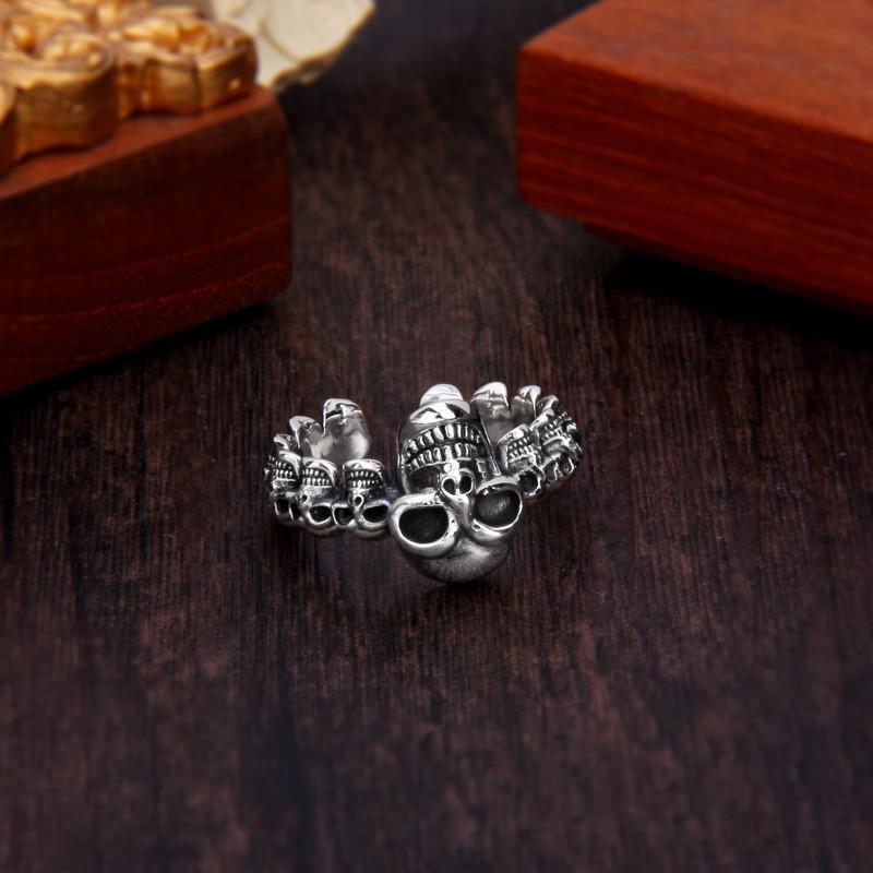 Adjustable Gothic Skull Ring In Oxidized Sterling Men Women Vintage Punk Unisex Jewelry