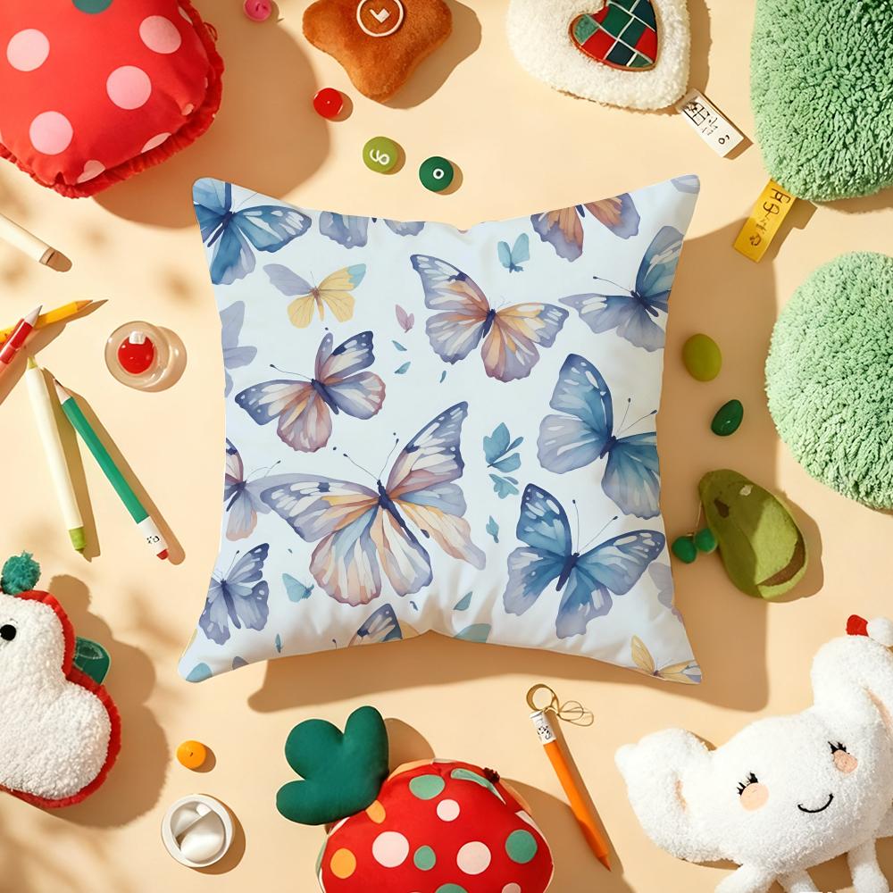 Watercolor Butterfly Cushion Cover Soft Short Plush DoubleSided Printing Home Decor Machine Washable Pillow Case Gift