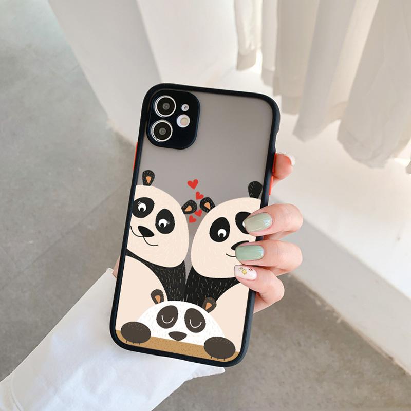 Creative Panda Family Cute Animal Phone Case for iPhone 15 12 13 11 14 Pro Max 7 8 Plus SE 2020 X XR XS Shockproof Couple Cover