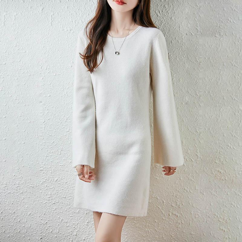 Women Sweater Dress 100% Wool MODERN NEW SAGA O-neck Knit Long Pullover Winter Jumpers Wool Long Dress Female