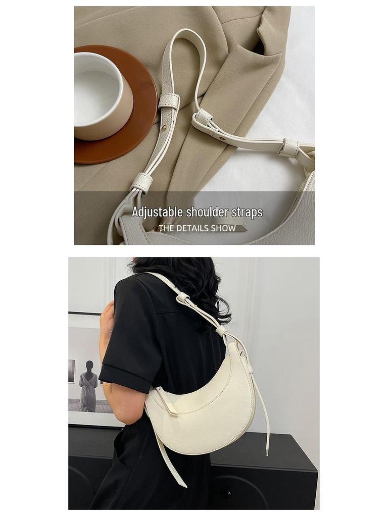 Women's French Niche Half-Moon Saddle Bag - Crescent Underarm and Crossbody, Ideal for Work and Commute