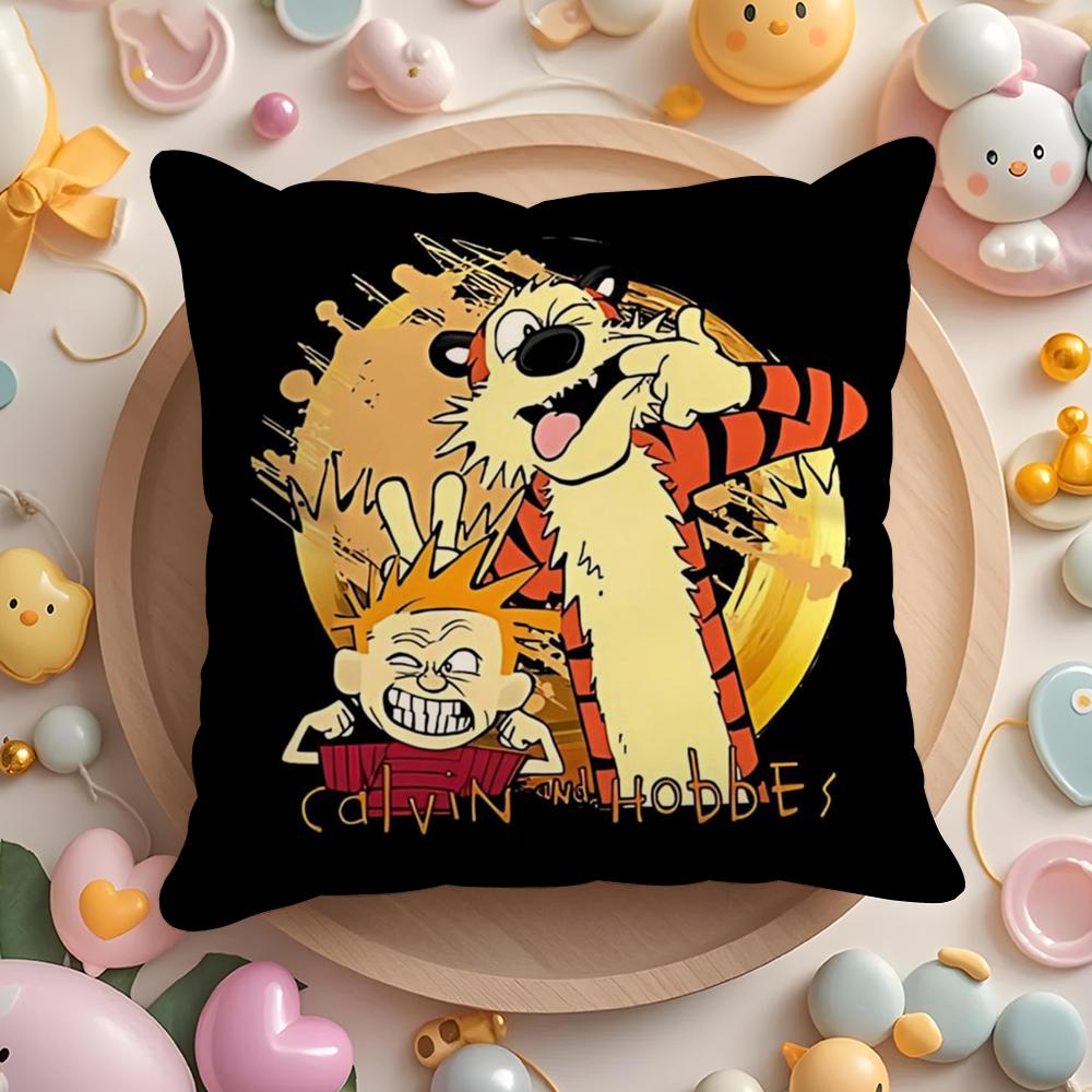 C-Calvin And H-Hobbes Cushion Cover Short Plush Double-Sided Printing Home Machine Washable In Warm Winter Pillow Case
