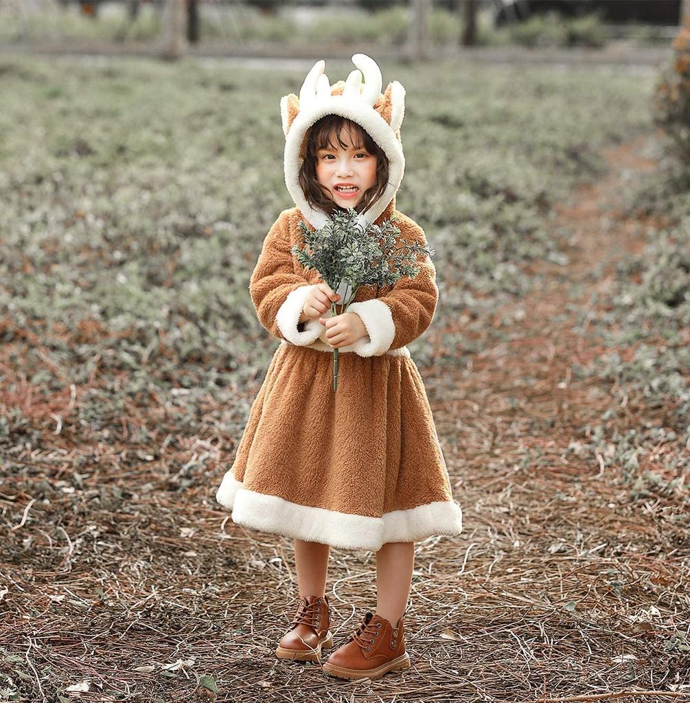 Cute Fluffy Reindeer Cosplay Kigurumi for Reindeer Santa New School Festivals L Girls, Dress, Costume, Parent-Child Outfit, Christmas, Halloween,