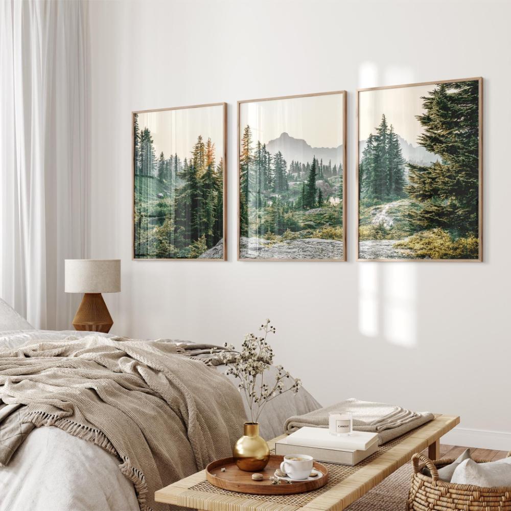 Mountain Set of 3 Prints Printable Nature Landscape 3 Pieces Wall Art Green Nature Photography Set Nordic Forest Poster Gift