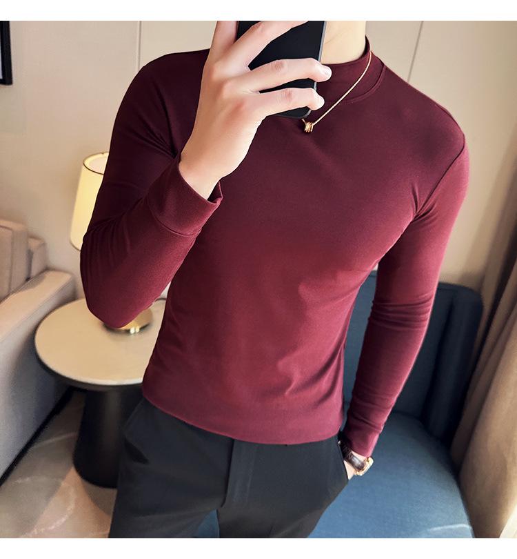

Men s Autumn Solid Color Slim Fit Semi-High Neck Long Sleeve T-Shirt 2XL (74-77 kg)