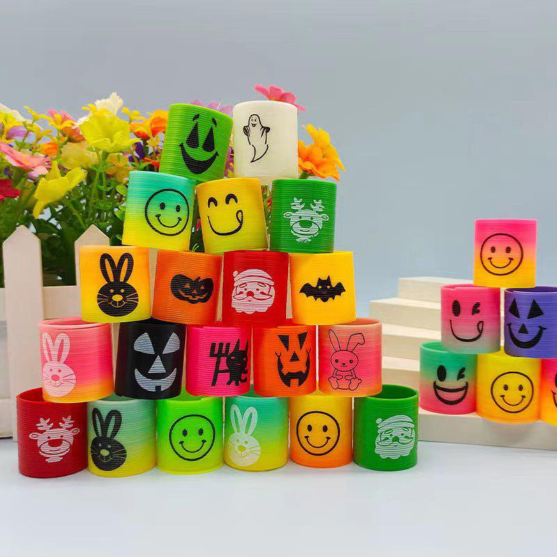 Mini Rainbow Smiley Face Slinky for Kids - Nostalgic & Colorful Educational Toy (3.0x3.5cm)