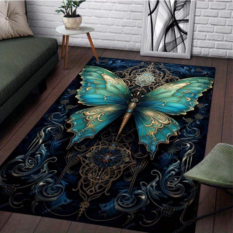 Blue Butterfly with Intricate Patterns Rug Elegant Nature-Inspired Design for Living Areas Decorative Mat Skid resistant carpet