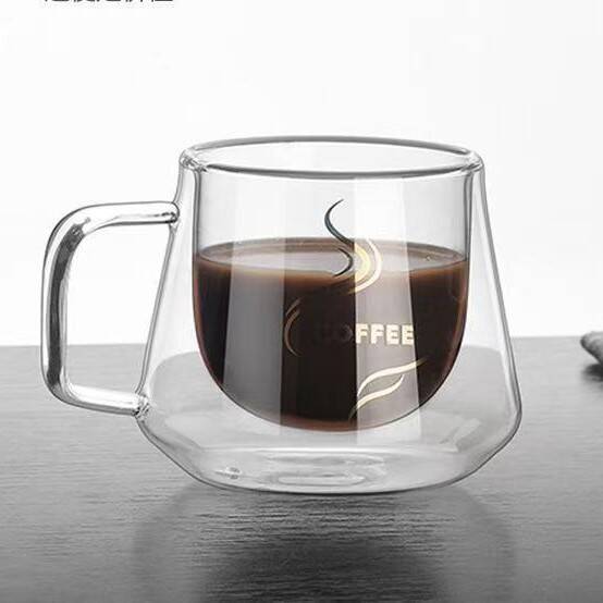 Double-wall Heatproof Coffee Cup - 200ml Borosilicate Glass Mug, Elegant Diamond Design, Handcrafted With Handle