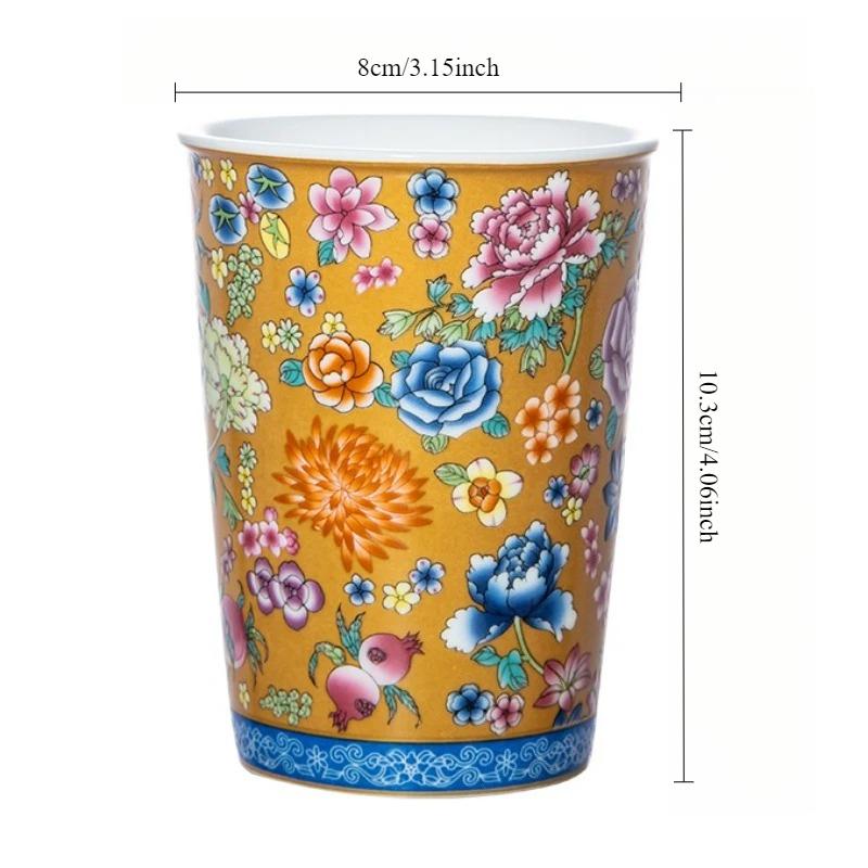 300ml Vintage Floral Pattern Chinese Tea Cup Ceramic Tiki Painted Cocktail Cups Personalized Cup Household Water Cup Gift Giving