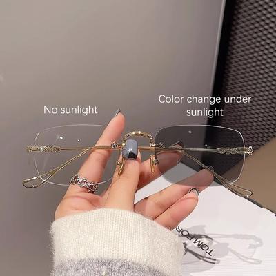 Pochromic Anti-Strahlung Rahmenlose Brille für Frauen Männer Rechteckige Brille