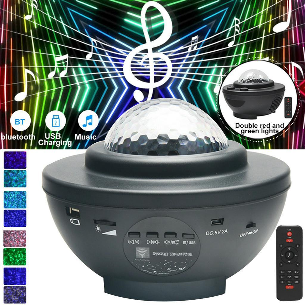 New USB LED Star Projector Night Light Galaxy Starry Night Lamp Ocean Wave Projector with Music Bluetooth Speaker Remote Control for Kid