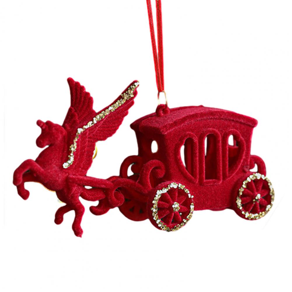 Christmas Ornaments Red Flocking Bell Wreath Snowfall Elk Pendant Snowy Winter Decor for Tree Hanging