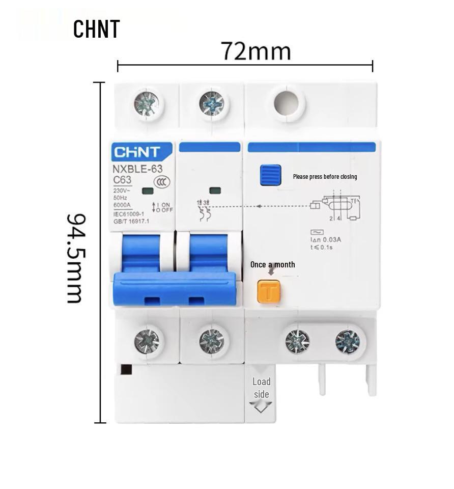 Chint 2P MCB Circuit Breaker with Air Switch, 220V RCD, 32A/63A, for Three-Phase Household Electrical Protection