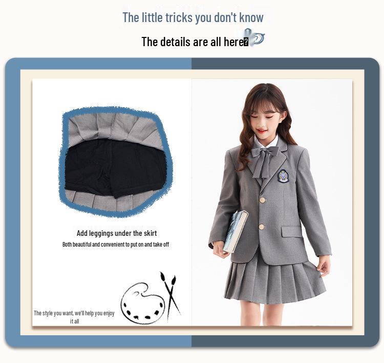 Spring/Summer Academy Style School Uniforms for Boys & Girls - Gray Set for Children's Day Performance