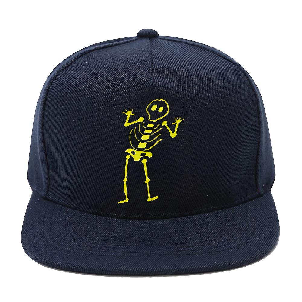 Skeleton Dancing Graphic Print Black Baseball Cap Polyester HipHop Snapback Hat Unisex Casual Adjustable