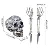 Halloween Skull Hand Arm Yard Stake Lifelike Skeleton for Head Figurine Garden Decoration Haunted House Props
