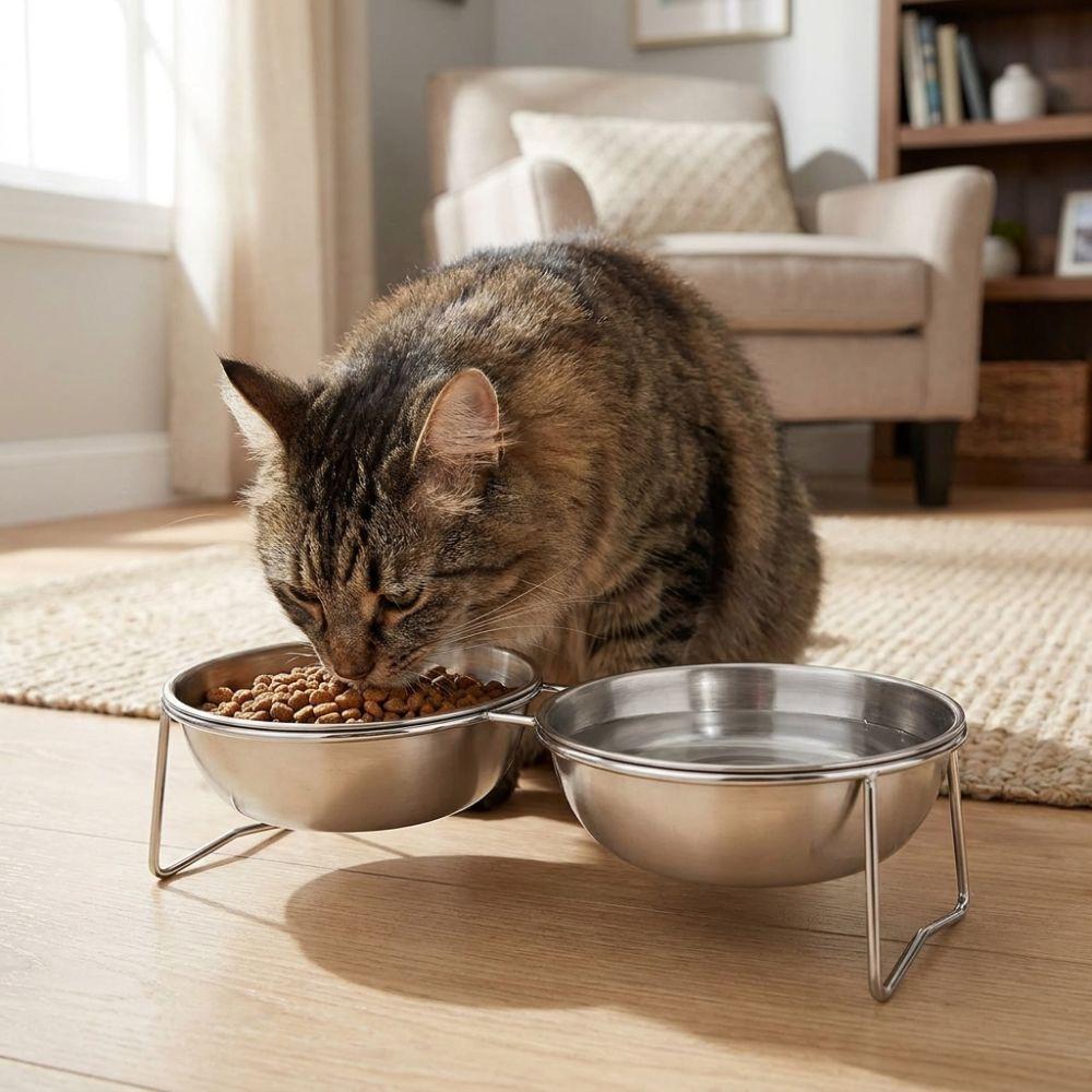 Large Capacity Stainless Steel Cat Bowl Neck Protection Anti-Tipping Elevated Pet Food Bowl Nonslip Shatterproof