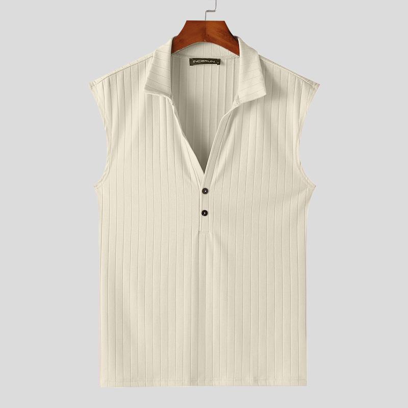 

INCERUN Мужской текстурированный жилет без рукавов с пуговицами на лацканах, повседневные тонкие майки 2XL бежевый