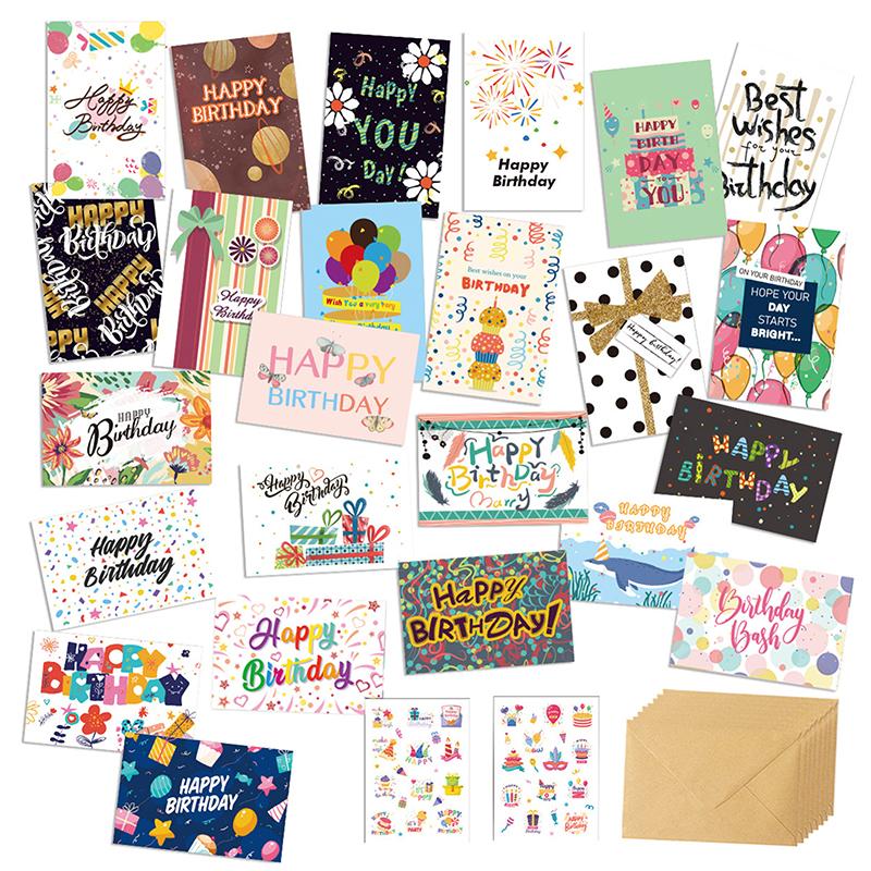 24 Pack Birthday Cards, Envelopes, And Stickers | 4X6 Inch Happy Birthday Cards Bulk For Family, Kids, Friends, Work