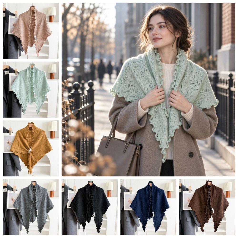Knitted Fabric Knitted Shawl Solid Color Wool Bandana Elegant Triangle Scarf Street Wear