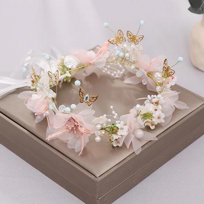 Spring Bohemian Girls Bridal Pearl Hair Headdress Flower Wreath Crown Garland Head Hoop Headbands Hair Jewelry Children Gift