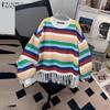 ZANZEA Women Casual Colorful Stripe Print Long Sleeve Blouse