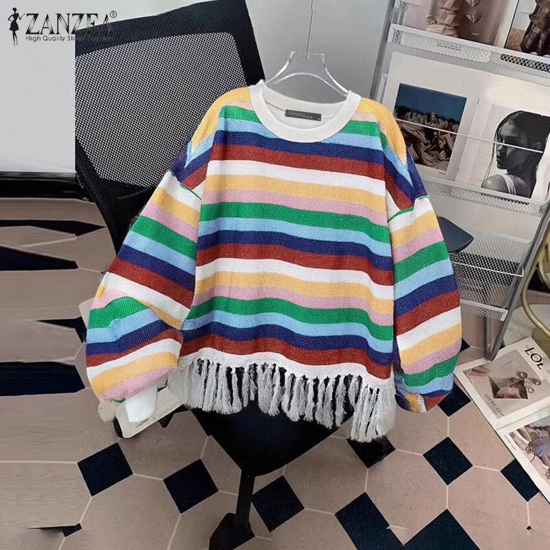 ZANZEA Women Casual Colorful Stripe Print Long Sleeve Blouse