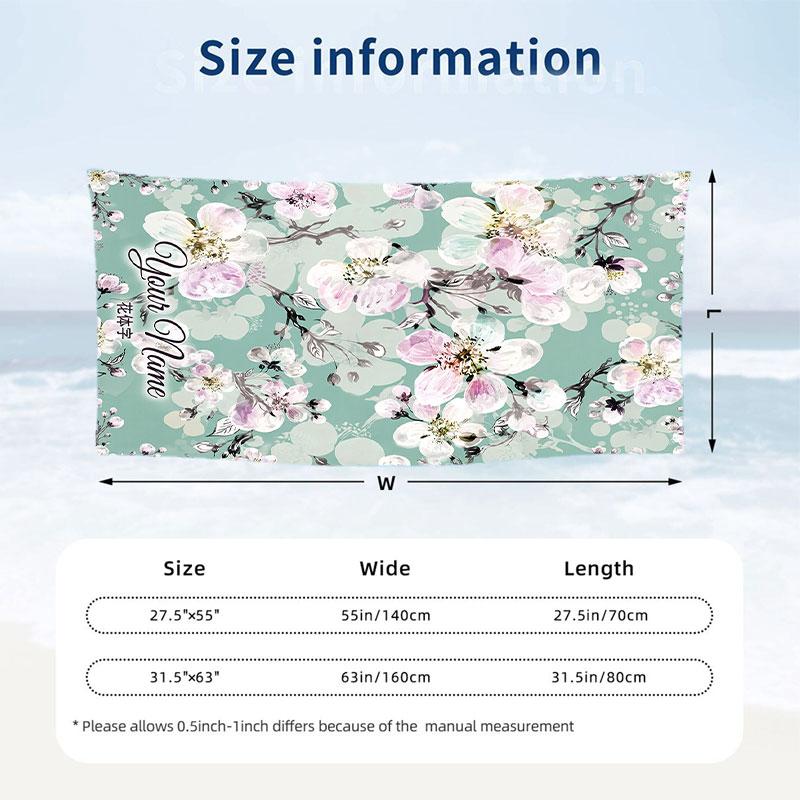 Floral Deer Artwork Theme Quick Dry Beach Towel Custom Name Text Print Large Sand Resistant Towel Beach Vacation