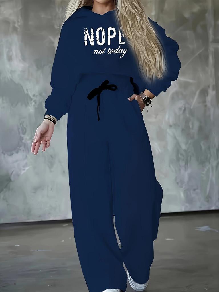 Damhöst/Vinter 2025 Mode Casual Huvförsedd Tryckt Träningsdräkt - Förtjockad Tvådelad Set