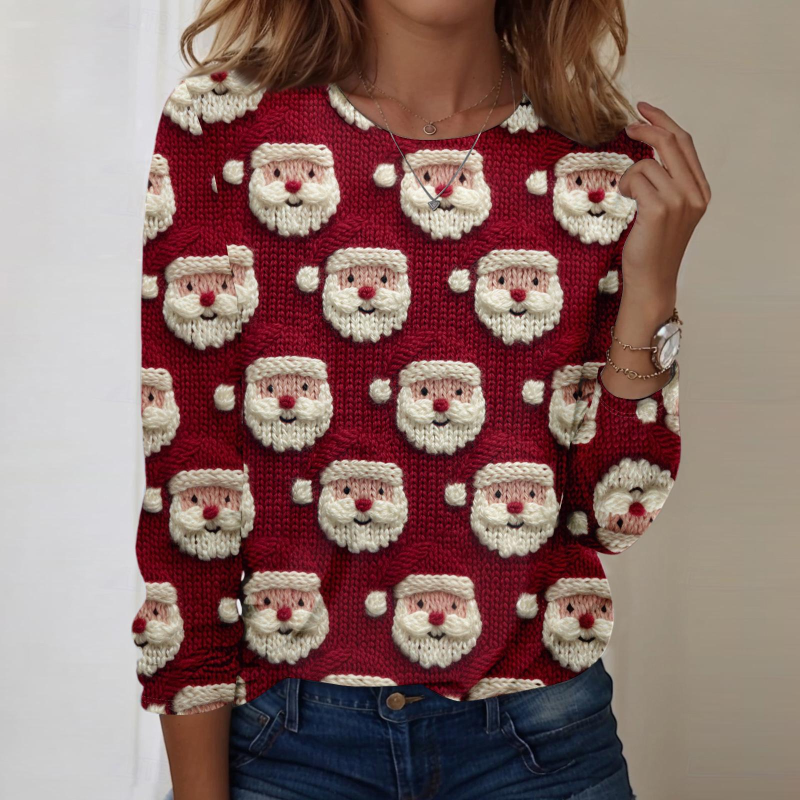 

Женская модная повседневная кофта с длинным рукавом, рождественским принтом и круглым вырезом S