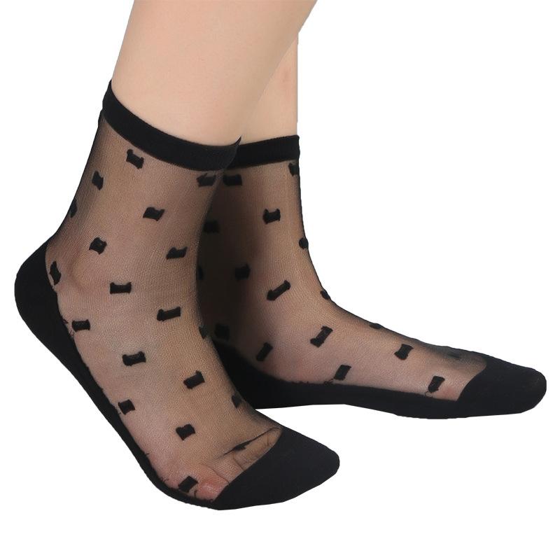 Ladies Spring and Summer New Fashion Casual Small Bow Glass Silk Socks