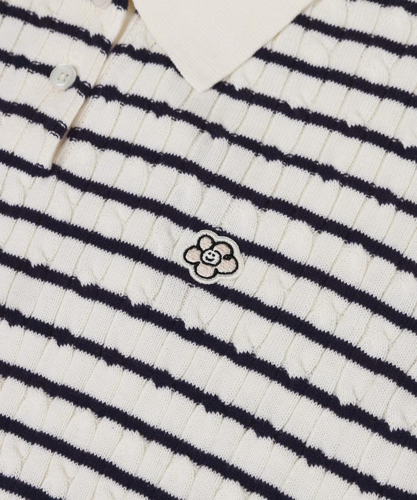 WACKY WILLY Women'S Lily Wappen Cable Collar Short Sleeve Knit Navy