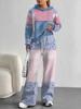 1116 European and American Autumn/Winter Casual Color Patchwork Long-Sleeve Set, Women's Hoodie and Long Pants Set