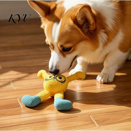 Squeaky Dog Toys Plush Chew Toy, Cartoon Cat/Dog Shape, Interactive Teeth Boredom Buster for Home Alone Dogs Grinding And Relief Toy Indoor Cats Small