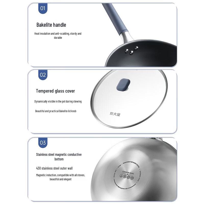 COOKER KING 32cm Stainless Steel Non-stick Wok