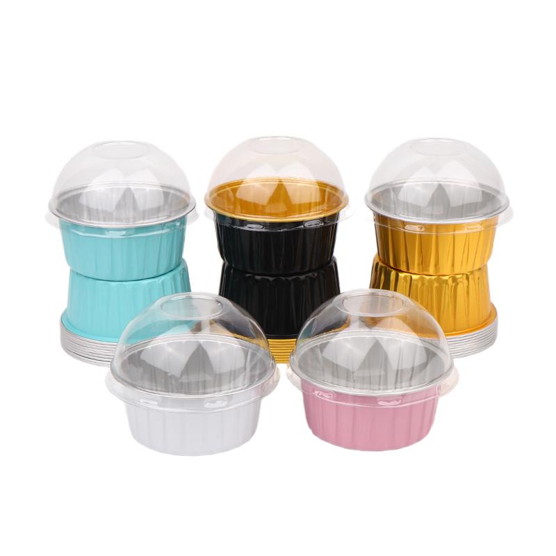10Pcs 125Ml Ramekins With Dome Lids Aluminum Foil Baking Cups Cupcake Muffin Liners Pudding Dessert Cups For Wedding Birthday