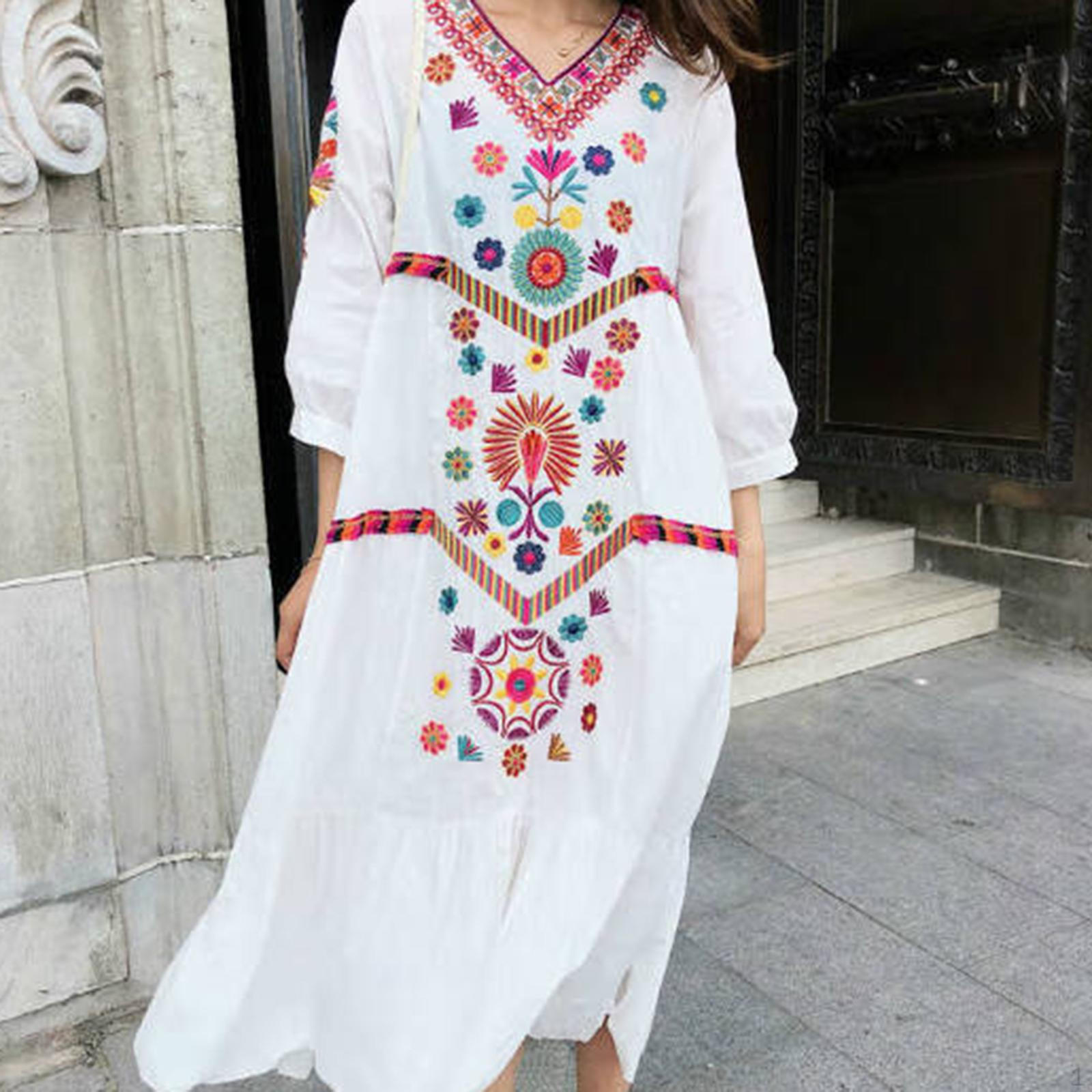 

Пляжное платье женское с рукавом 3/4 и V-образным вырезом для уличных фестивалей пляжная одежда для путешествий 108cm Length белый