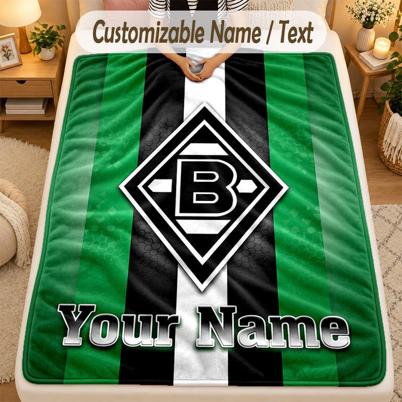 Flannel BlanketBorussia Mönchengladbach Custom Name Text Personalized Soft Warm Throw Blanket Home Decor Gift