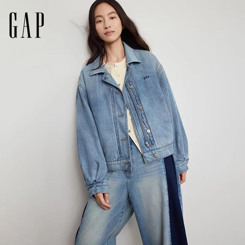 

GAP Women s Logo Embroidered Washed Denim Jacket M