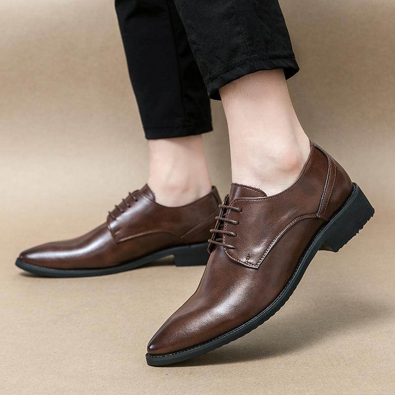 Cross-border Youthful Designer Men s Pointed Toe Derby Leather Formal Shoes - Large Size, British Style 40 коричневый