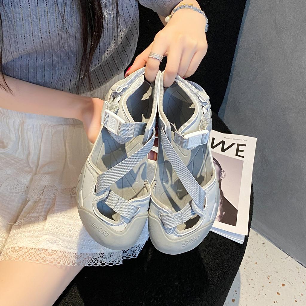2025 Summer Hollow Ugly Cute Mary Jane Dad Shoes Women's 4CM Platform Strap Roman Bag Head Sports Sandals