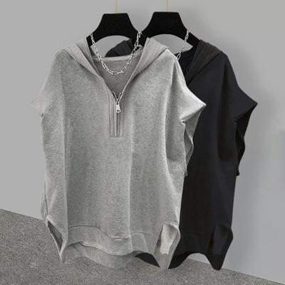 Solid Color Zipper Hooded Sleeveless Sweatshirt for Women In Autumn Ins Korean Version Loose Vest In Summer