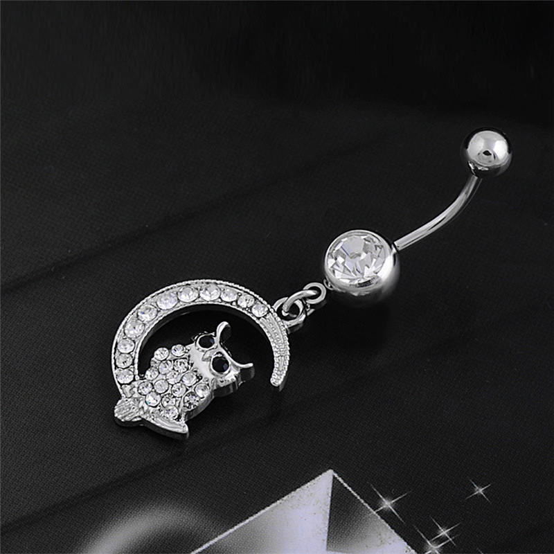 Eleganter weißer Mond-Eulen-Anhänger, Nabelpiercing für Damen, Bauchnabelring, Piercing-Schmuck