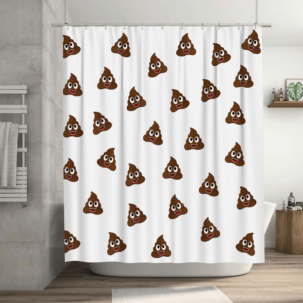 Decorate Your Bathroom With Our Funny Poop-Themed Shower Curtain Set Features Adorable Cartoon Brown Poo Emojis On A Clean White