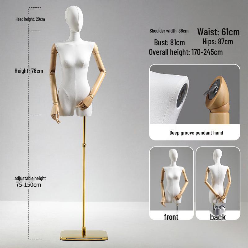 Luxury Full-Body Female Mannequin Display Stand: Fabric-Wrapped, Solid Wood