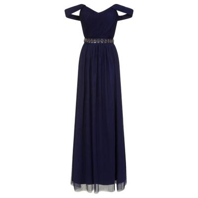 Womens/Ladies Navy Jewel Waist Maxi Dress