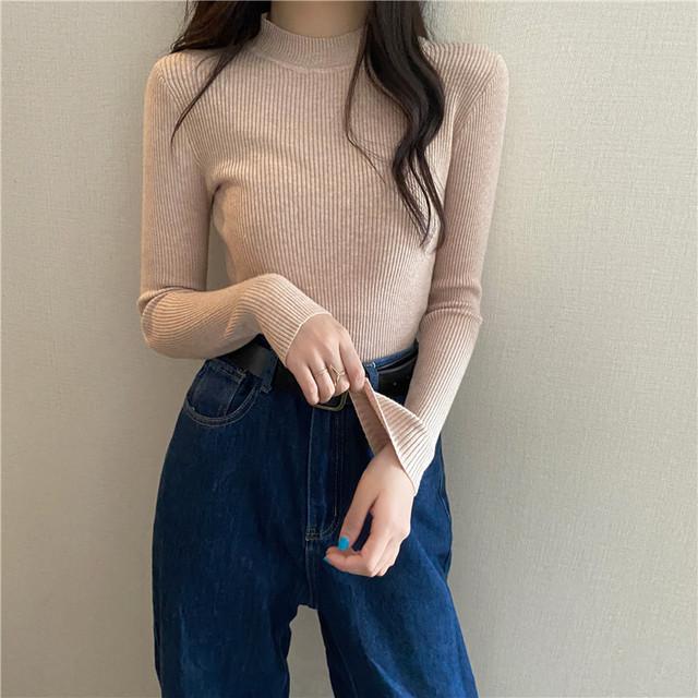 Women Knitted Half Turtleneck Full Sleeve Basic Sweaters Pullovers Female Soft Sweater Top for Female Autumn Winter