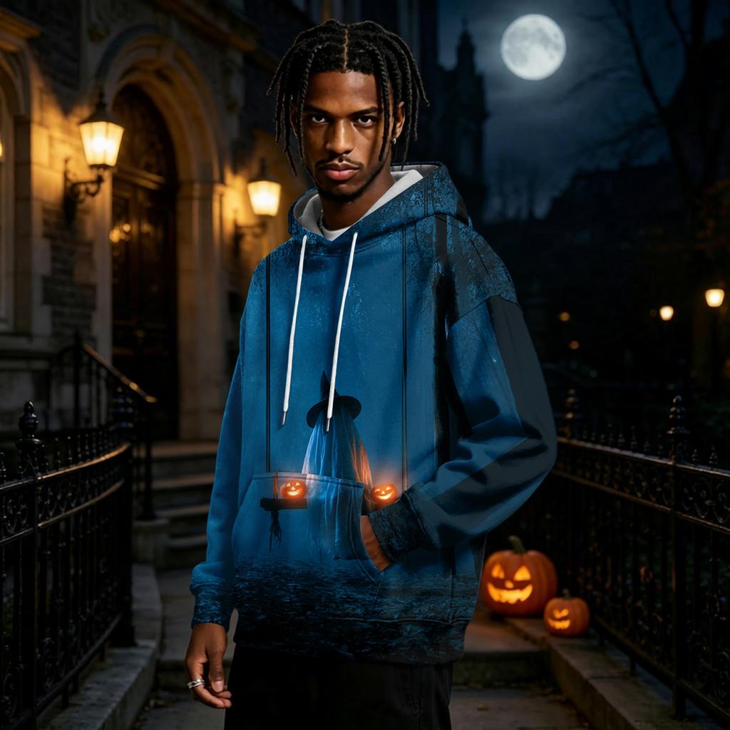 Men's Halloween Printed Long Sleeve Pullover Hoodie